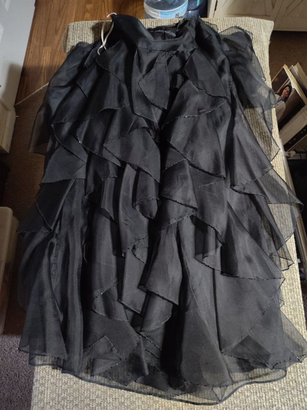 sara isabella Black Ruffled Silk And Polyester Long Skirt Size 10